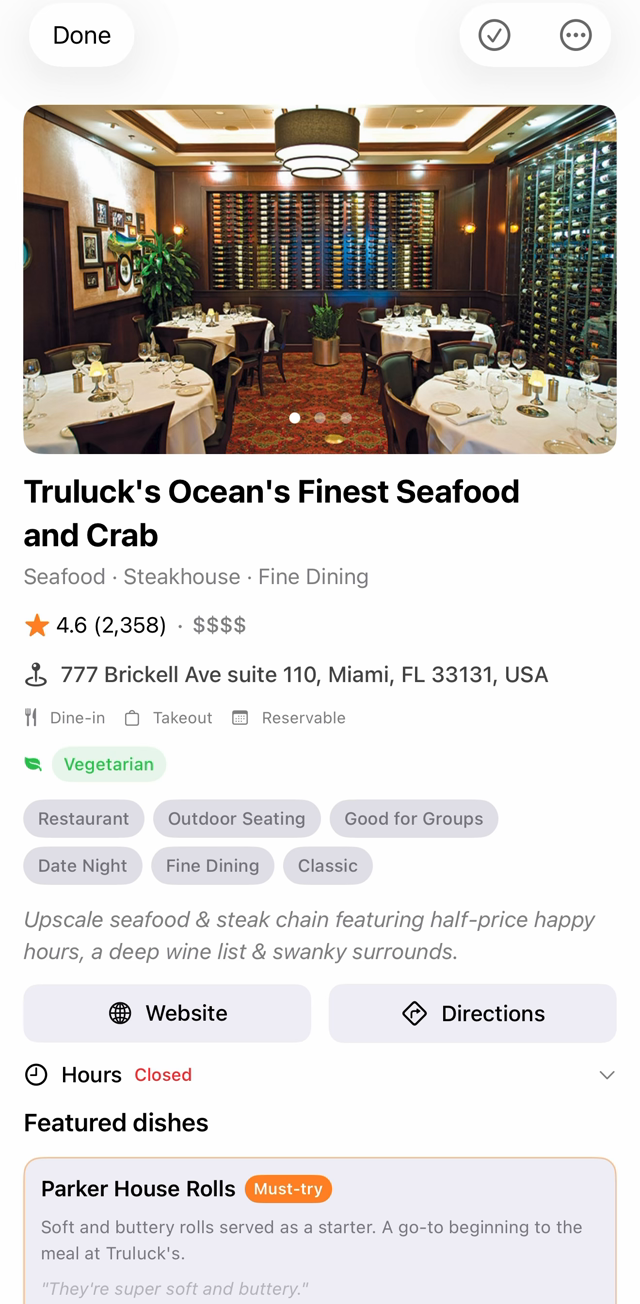 CraveMap place detail showing dish intelligence