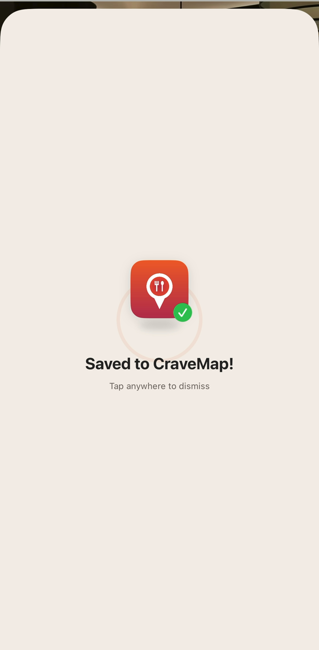 Saved to CraveMap confirmation