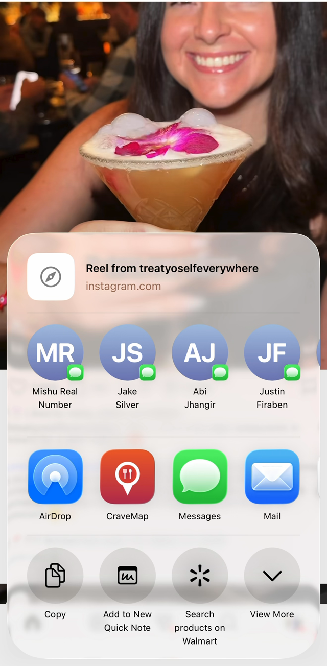 Sharing a post to CraveMap from Instagram or TikTok